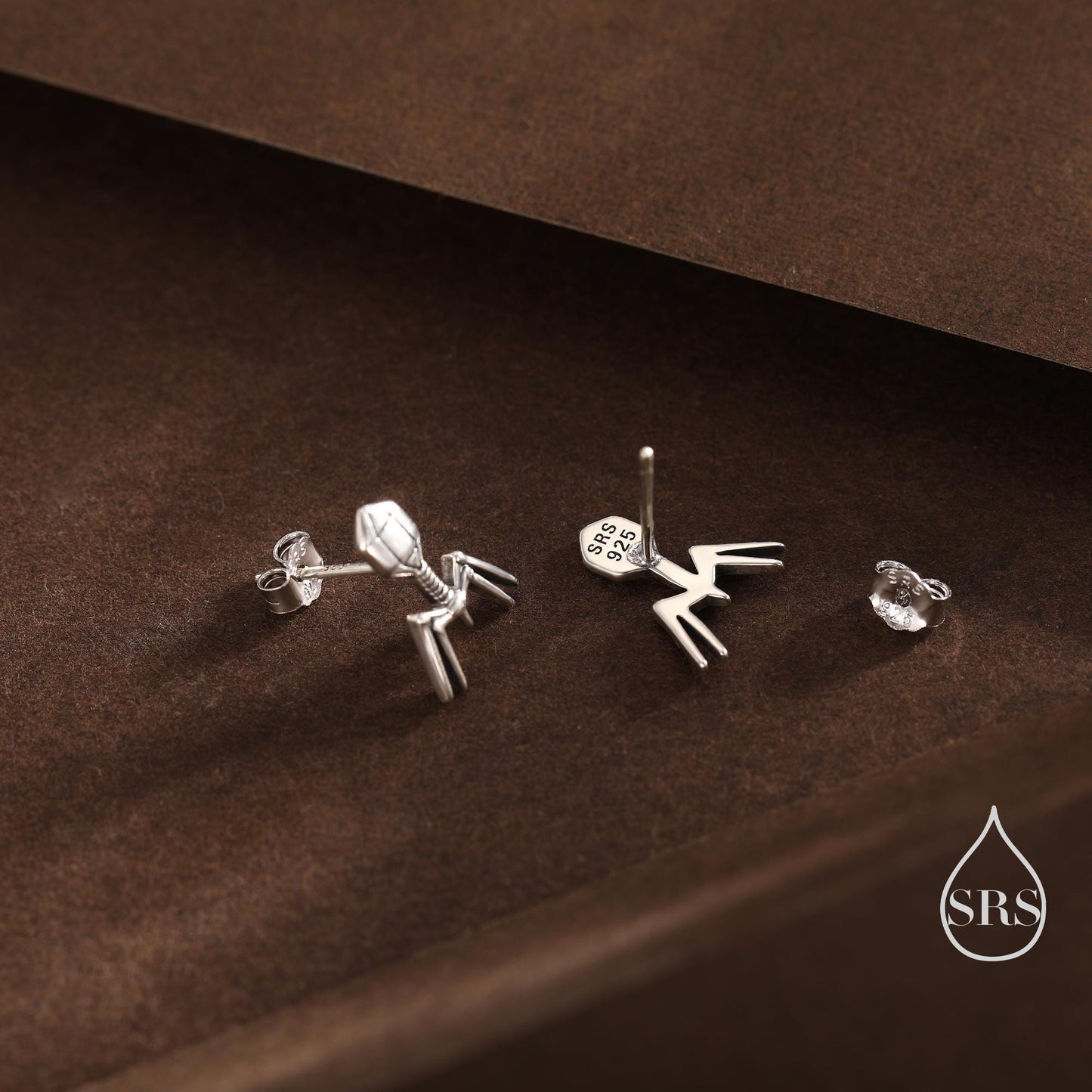Sterling Silver Bacteriophage Stud Earrings, Available in Silver, Gold or Rose Gold Finish, Cute Fun Quirky, Gift for Her, Nature Inspired
