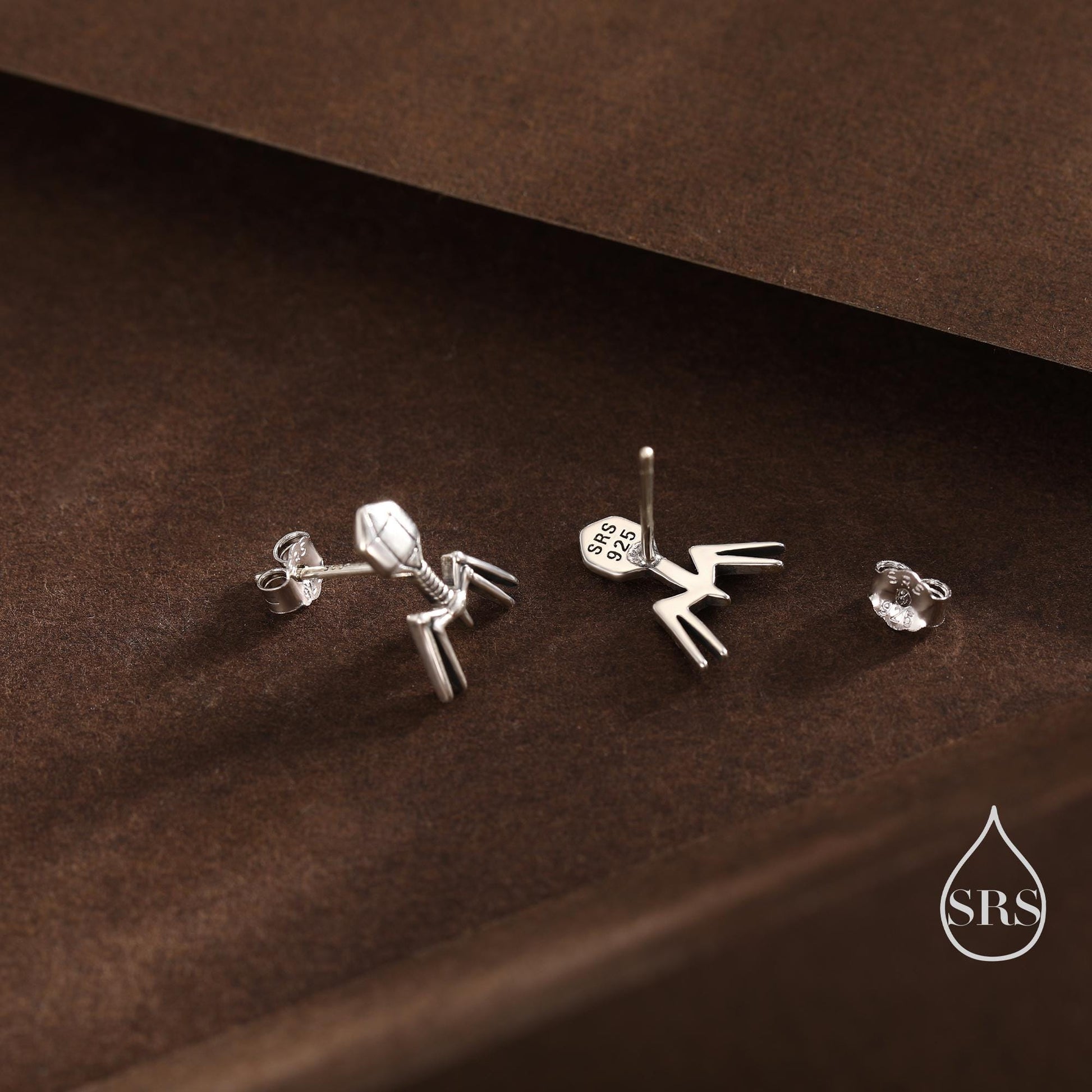 Sterling Silver Bacteriophage Stud Earrings, Available in Silver, Gold or Rose Gold Finish, Cute Fun Quirky, Gift for Her, Nature Inspired