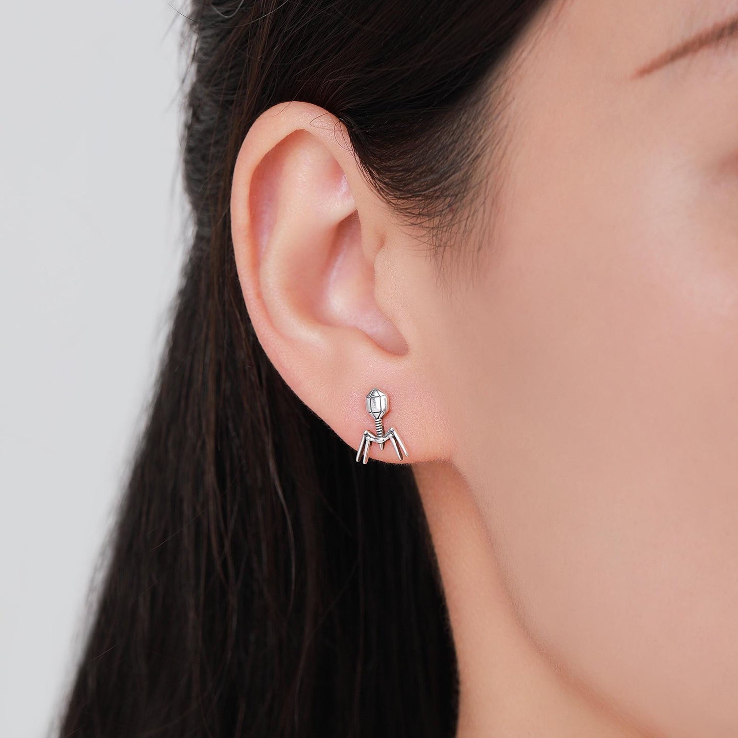 Sterling Silver Bacteriophage Stud Earrings, Available in Silver, Gold or Rose Gold Finish, Cute Fun Quirky, Gift for Her, Nature Inspired