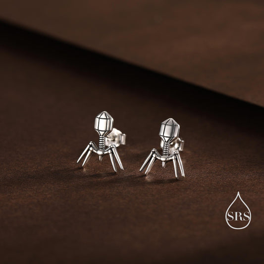 Sterling Silver Bacteriophage Stud Earrings, Available in Silver, Gold or Rose Gold Finish, Cute Fun Quirky, Gift for Her, Nature Inspired