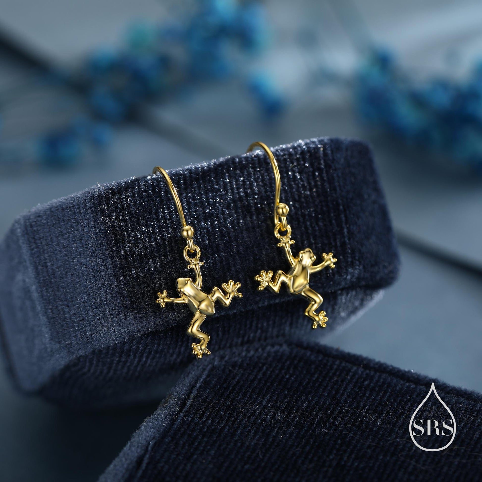 Tiny Frog Drop Hook Earrings in Sterling Silver, Tree Frog Earrings, Silver or Gold or Rose Gold, Rain Forest Frog Nature Inspired