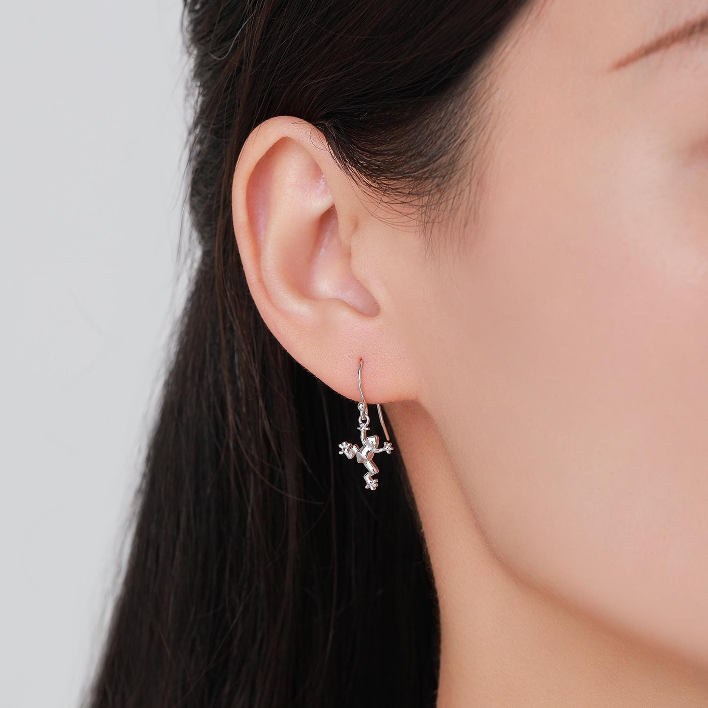 Tiny Frog Drop Hook Earrings in Sterling Silver, Tree Frog Earrings, Silver or Gold or Rose Gold, Rain Forest Frog Nature Inspired