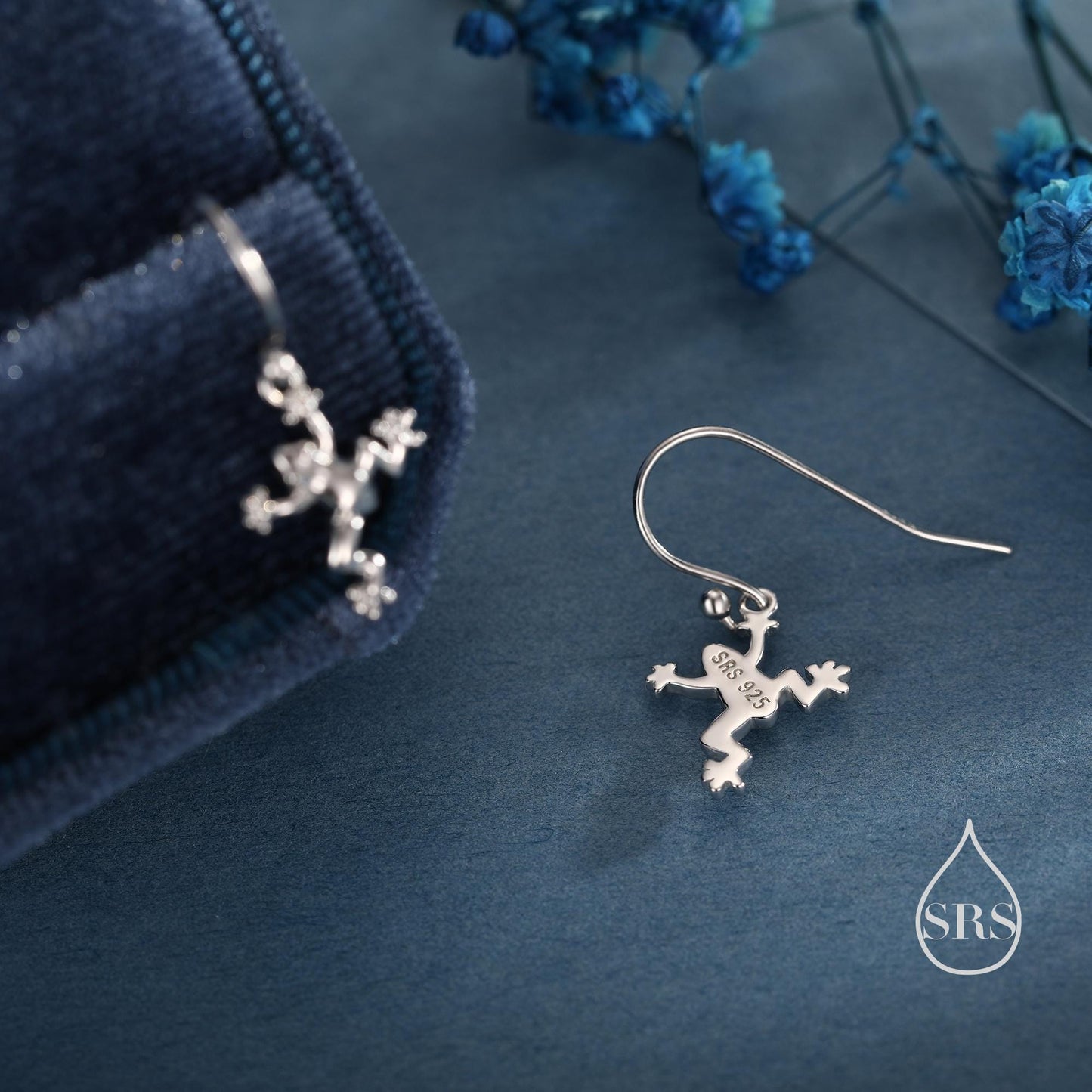 Tiny Frog Drop Hook Earrings in Sterling Silver, Tree Frog Earrings, Silver or Gold or Rose Gold, Rain Forest Frog Nature Inspired