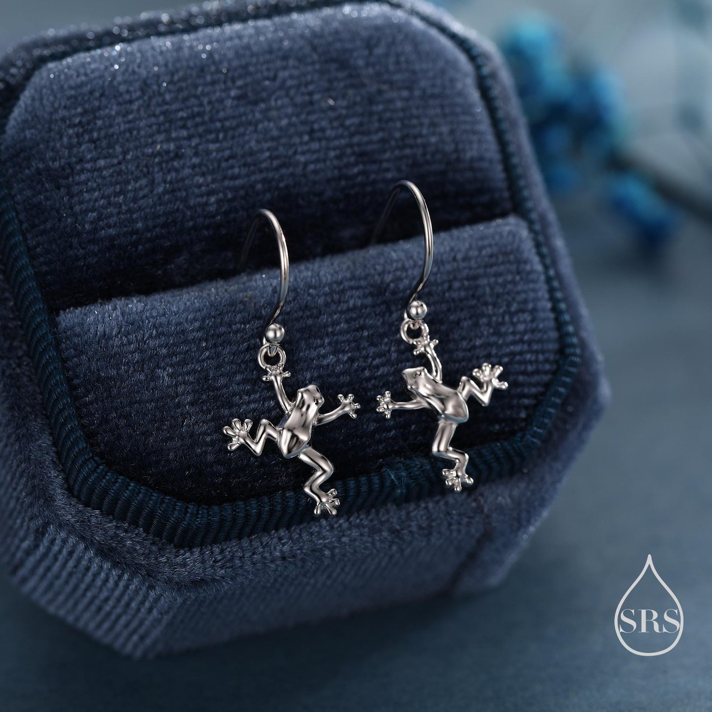 Tiny Frog Drop Hook Earrings in Sterling Silver, Tree Frog Earrings, Silver or Gold or Rose Gold, Rain Forest Frog Nature Inspired