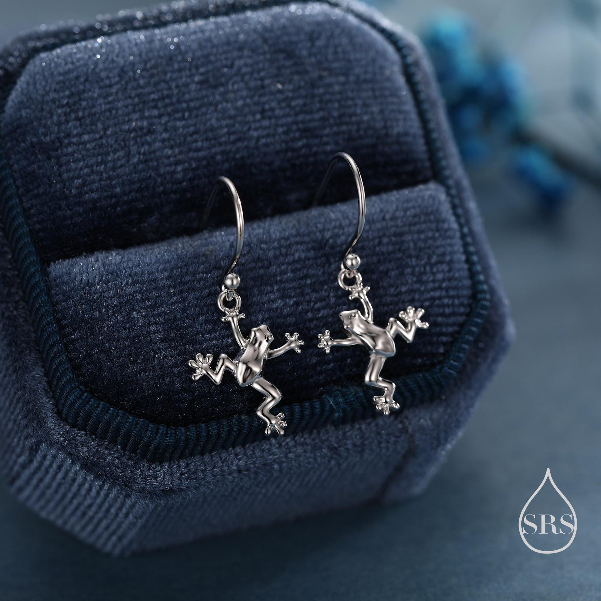 Tiny Frog Drop Hook Earrings in Sterling Silver, Tree Frog Earrings, Silver or Gold or Rose Gold, Rain Forest Frog Nature Inspired