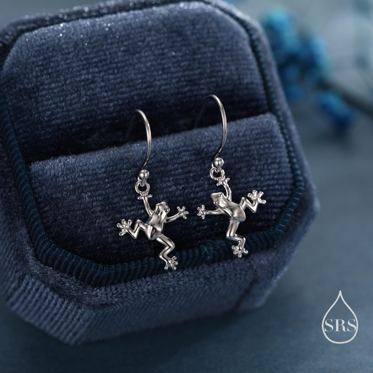 Tiny Frog Drop Hook Earrings in Sterling Silver, Tree Frog Earrings, Silver or Gold or Rose Gold, Rain Forest Frog Nature Inspired