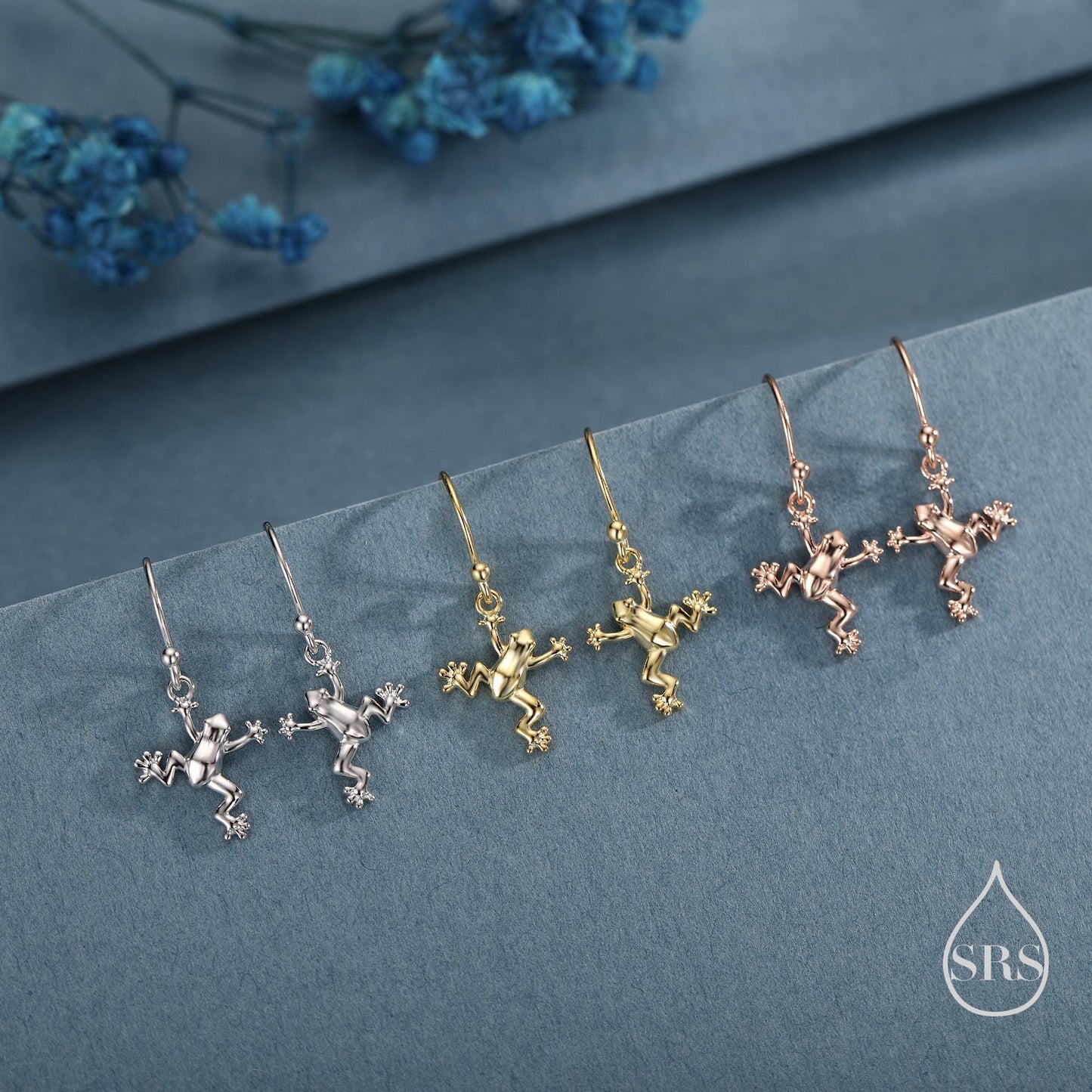 Tiny Frog Drop Hook Earrings in Sterling Silver, Tree Frog Earrings, Silver or Gold or Rose Gold, Rain Forest Frog Nature Inspired