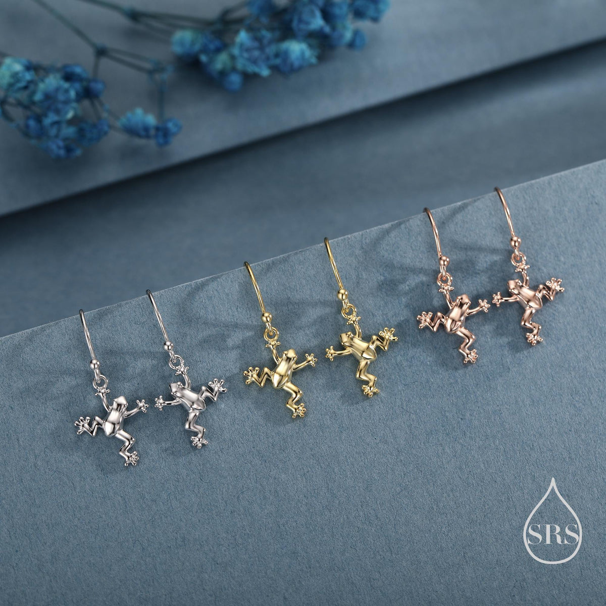 Tiny Frog Drop Hook Earrings in Sterling Silver, Tree Frog Earrings, Silver or Gold or Rose Gold, Rain Forest Frog Nature Inspired