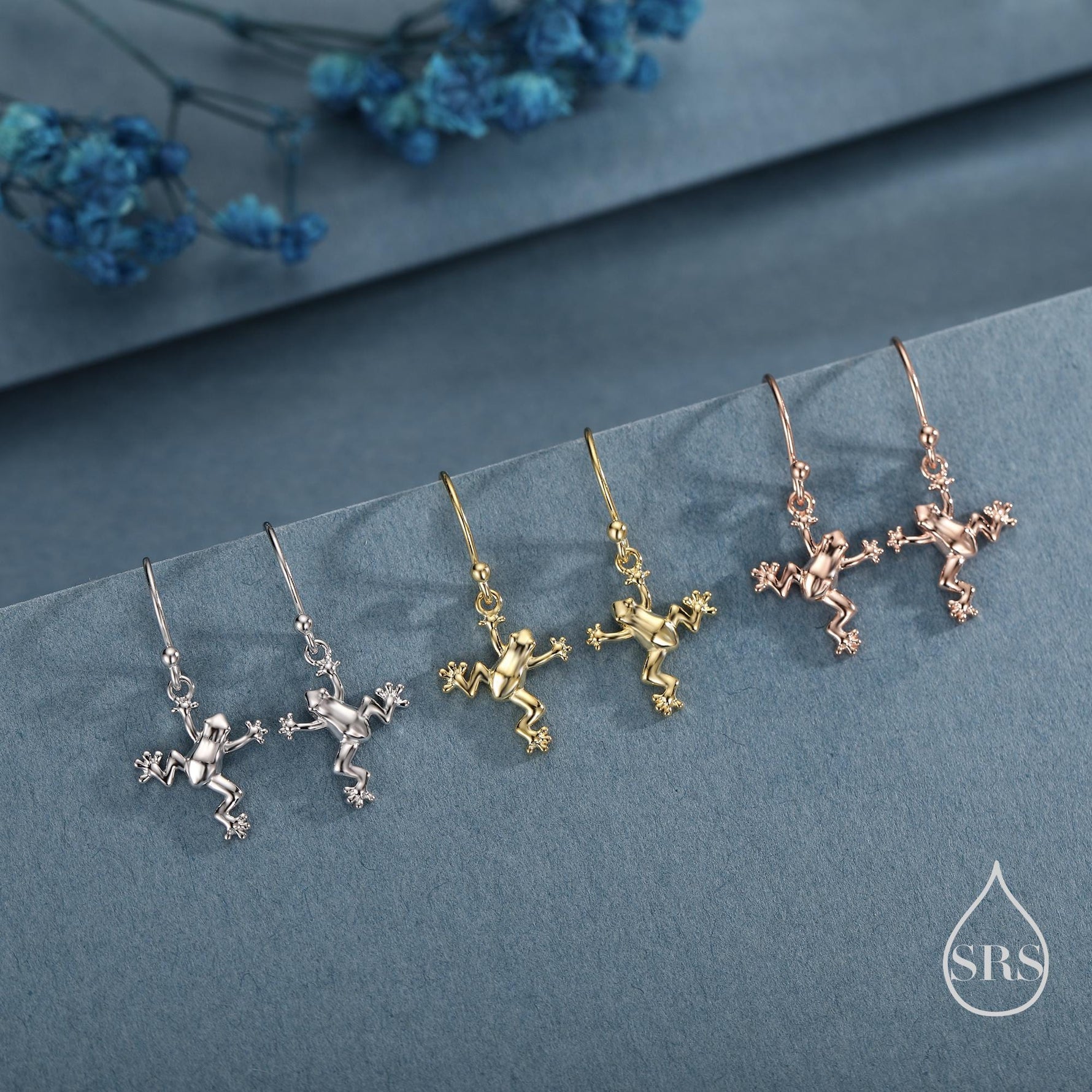Tiny Frog Drop Hook Earrings in Sterling Silver, Tree Frog Earrings, Silver or Gold or Rose Gold, Rain Forest Frog Nature Inspired