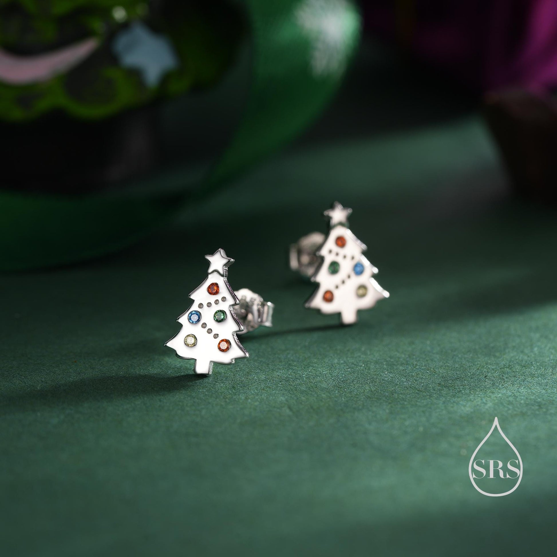 Tiny Christmas Tree Stud Earrings in Sterling Silver, Silver or Gold or Rose Gold Finish, Tiny Xmas Tree Earrings, Christmas Earrings