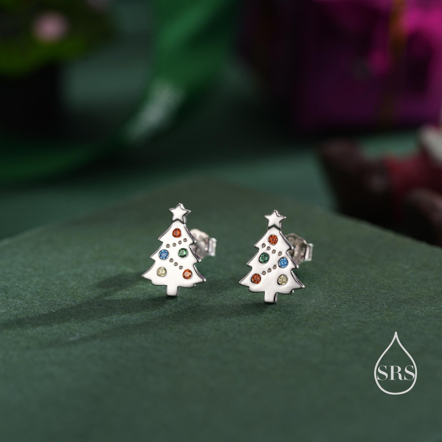 Tiny Christmas Tree Stud Earrings in Sterling Silver, Silver or Gold or Rose Gold Finish, Tiny Xmas Tree Earrings, Christmas Earrings