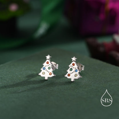 Tiny Christmas Tree Stud Earrings in Sterling Silver, Silver or Gold or Rose Gold Finish, Tiny Xmas Tree Earrings, Christmas Earrings
