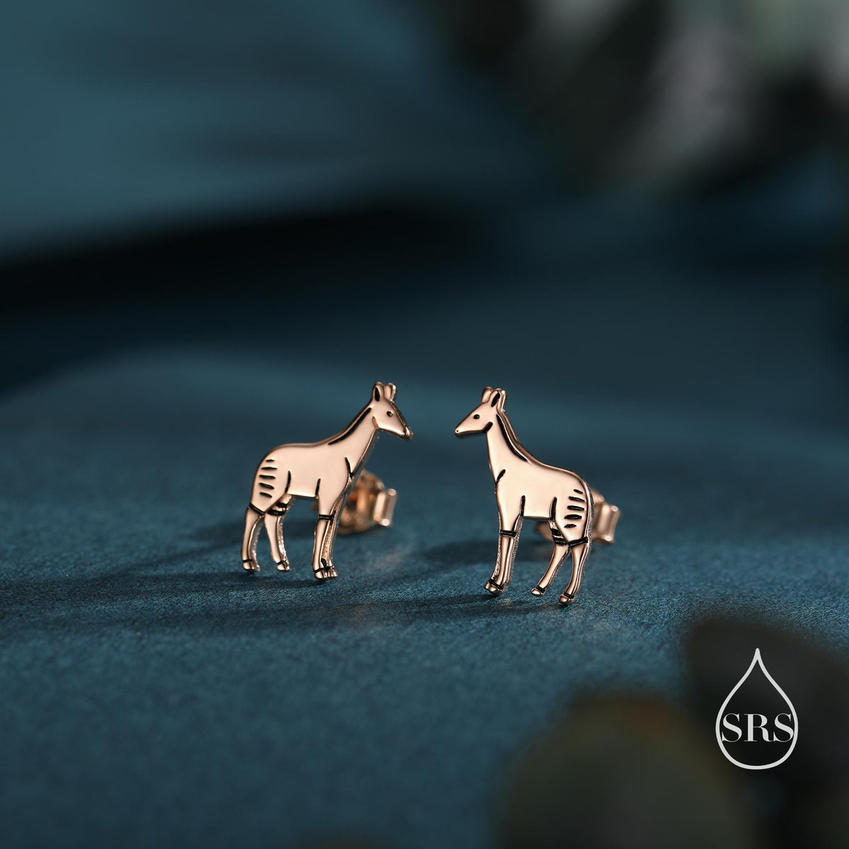 Tiny Okapi Stud Earrings in Sterling Silver, Silver or Gold or Rose Gold, Cute Okapi Earrings, Nature Inspired Animal Earrings