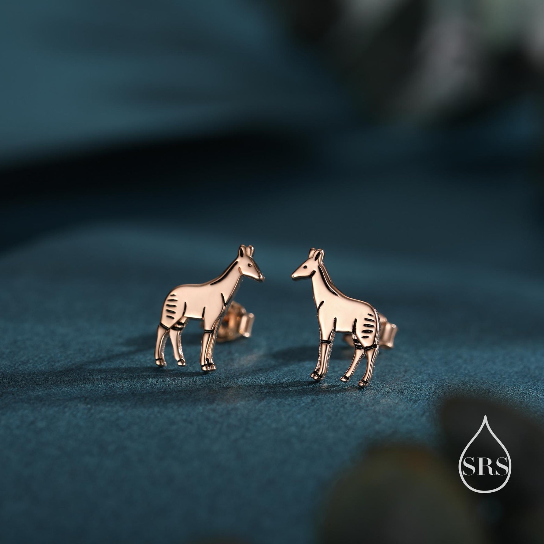 Tiny Okapi Stud Earrings in Sterling Silver, Silver or Gold or Rose Gold, Cute Okapi Earrings, Nature Inspired Animal Earrings