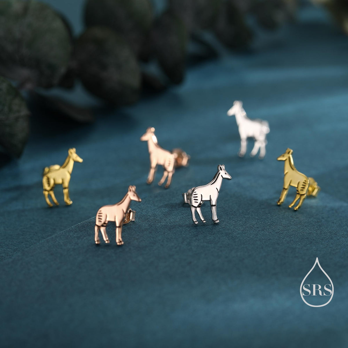 Tiny Okapi Stud Earrings in Sterling Silver, Silver or Gold or Rose Gold, Cute Okapi Earrings, Nature Inspired Animal Earrings