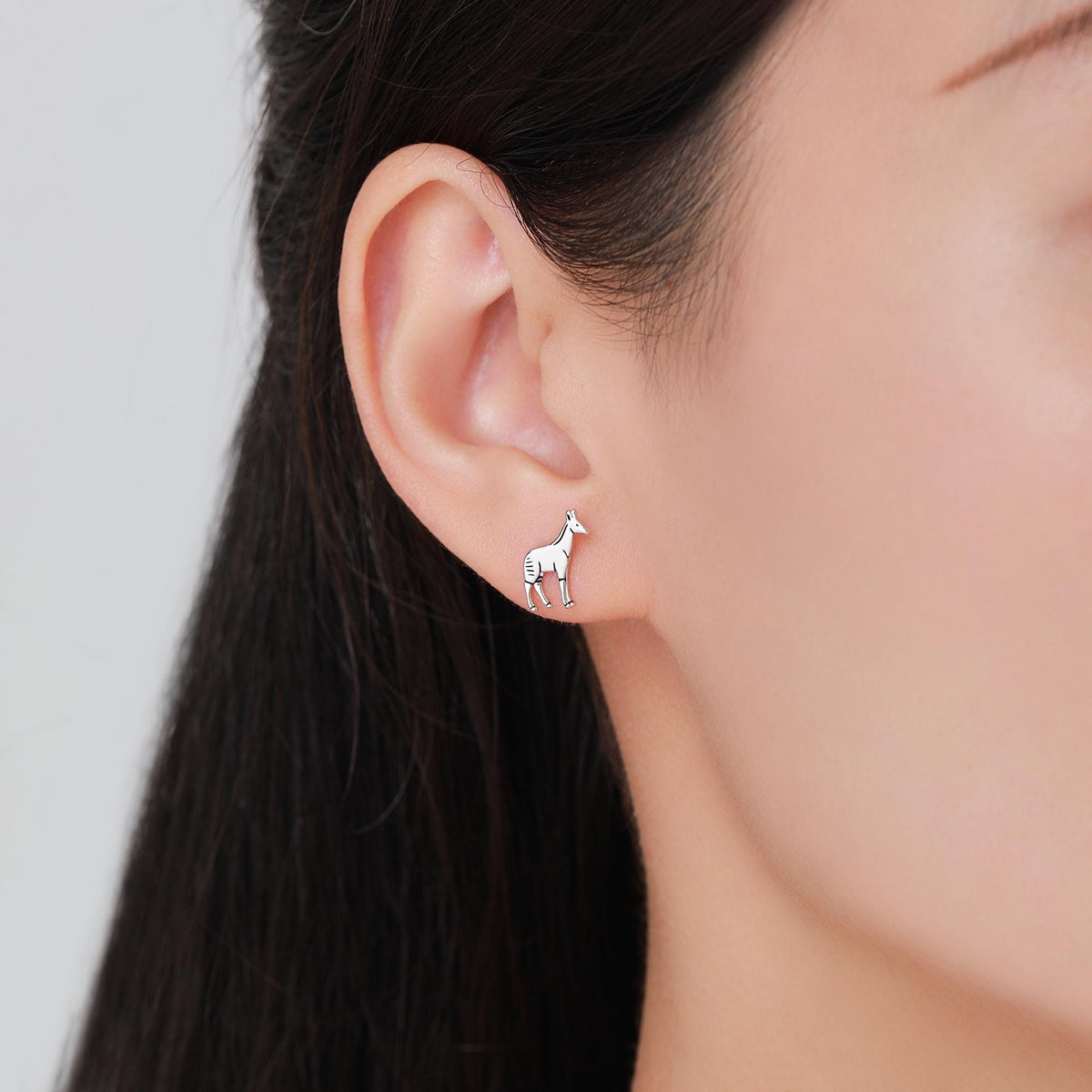 Tiny Okapi Stud Earrings in Sterling Silver, Silver or Gold or Rose Gold, Cute Okapi Earrings, Nature Inspired Animal Earrings