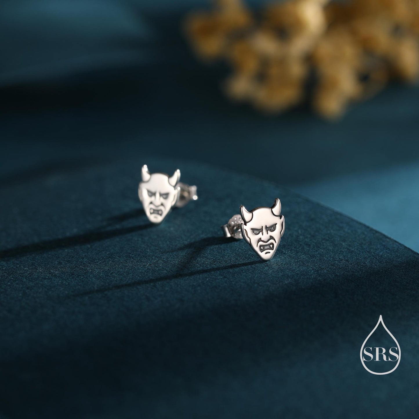 Sterling Silver Japanese Demon Oni Stud Earrings, Fun Earrings, Tiny Earrings, Halloween Earrings
