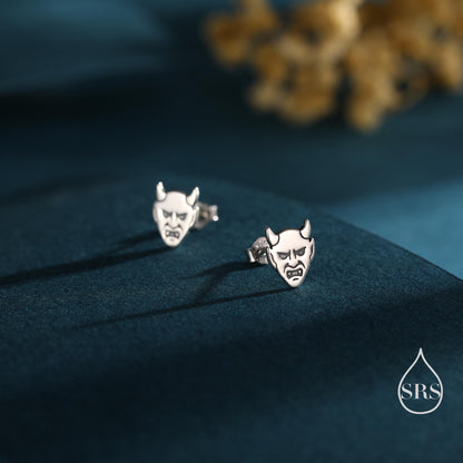 Sterling Silver Japanese Demon Oni Stud Earrings, Fun Earrings, Tiny Earrings, Halloween Earrings