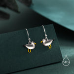 Tiny Sterling Silver Seagull Bird Drop Hook Earrings, Enamel Coated Seagull Bird Drop Dangle Earrings, Nature Inspired Animal Earrings