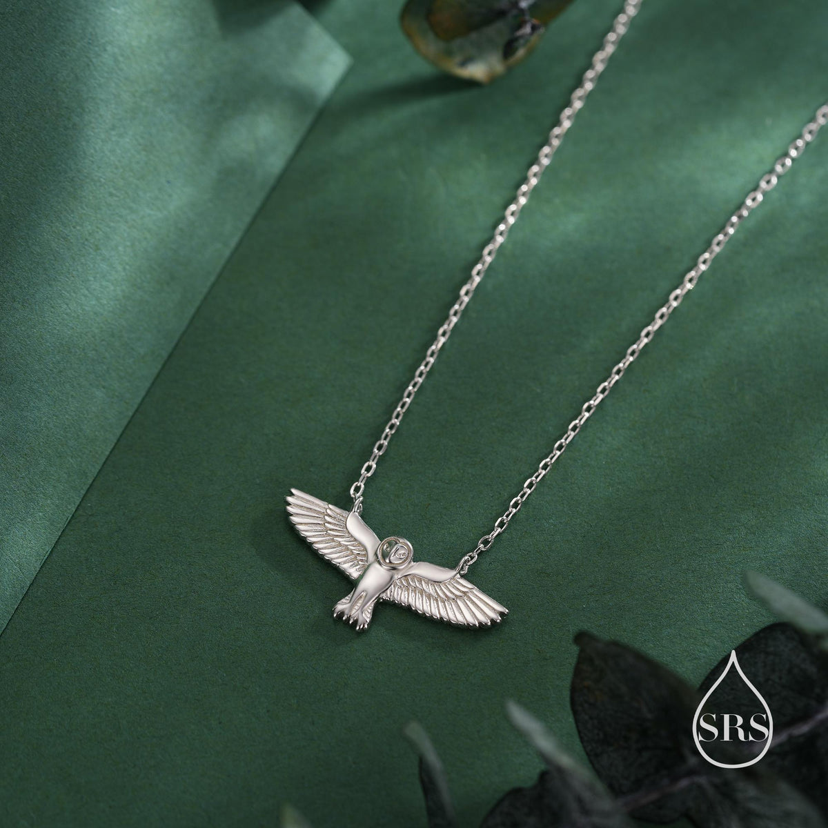 Flying Barn Owl Pendant Necklace in Sterling Silver, Owl Necklace, Silver Barn Owl Necklace, Bird Necklace, Animal Necklace