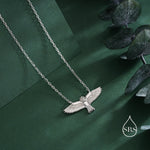 Flying Barn Owl Pendant Necklace in Sterling Silver, Owl Necklace, Silver Barn Owl Necklace, Bird Necklace, Animal Necklace