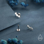 Star Trio 16G Internally Threaded Flat Back Earrings in Sterling Silver
