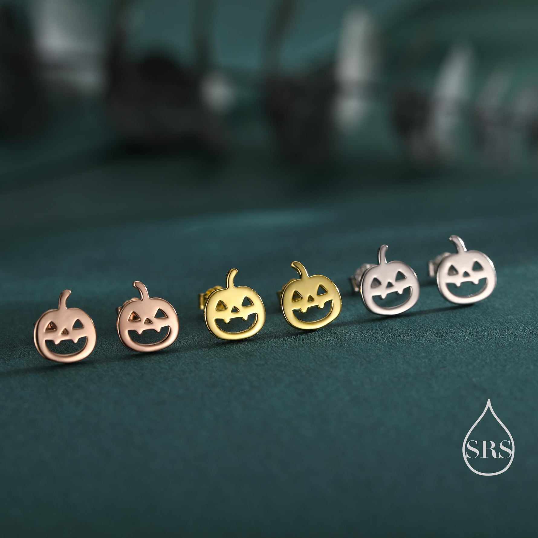 Carved Pumpkin Stud Earrings in Sterling Silver, Silver, Gold or Rose Gold, Fun and Quirky Pumpkin Earrings, Halloween Earrings