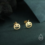 Carved Pumpkin Stud Earrings in Sterling Silver, Silver, Gold or Rose Gold, Fun and Quirky Pumpkin Earrings, Halloween Earrings