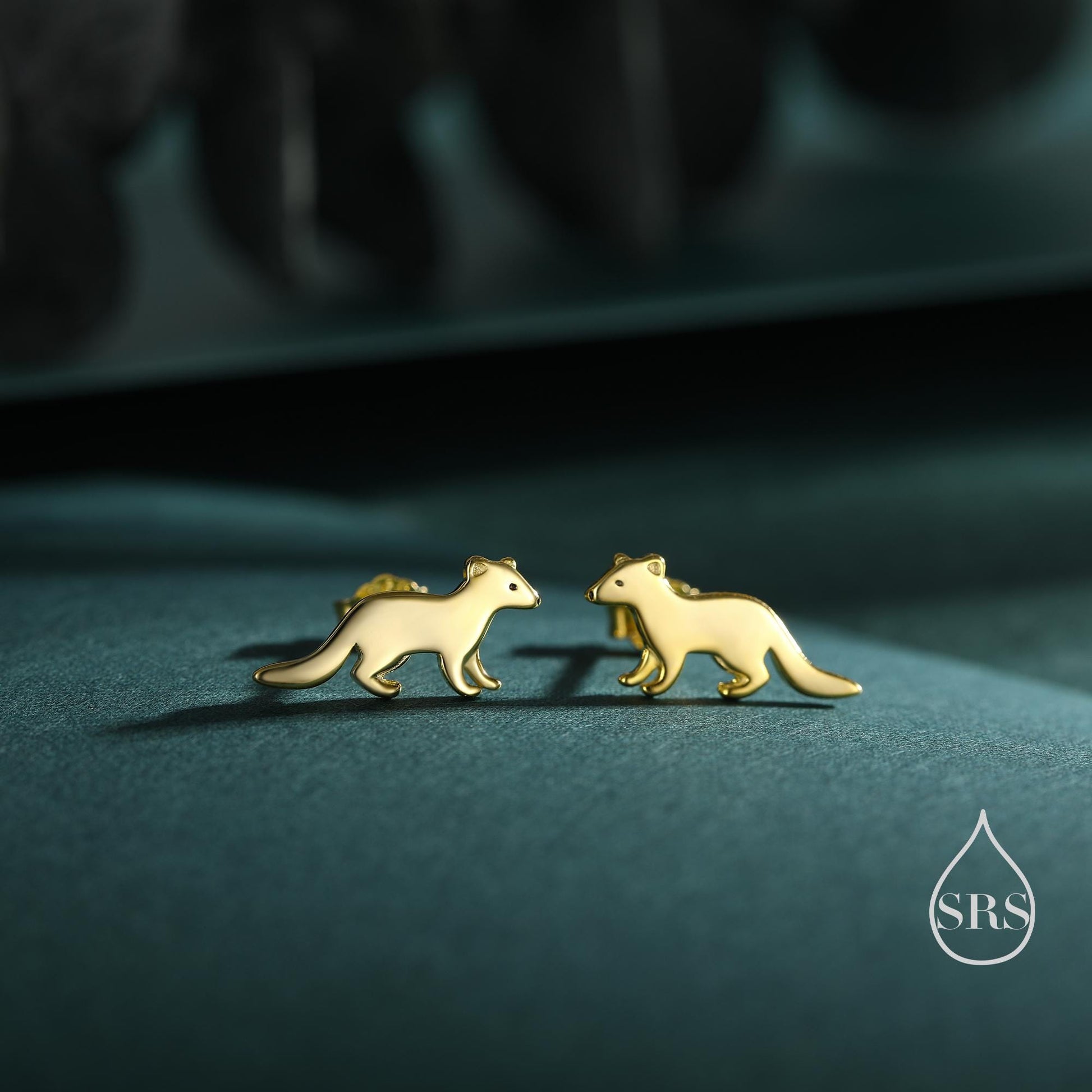 Sterling Silver Very Cute Weasel Stud Earrings, Available in Silver, Gold or Rose Gold Finish, Fun and Quirky, Nature Inspired