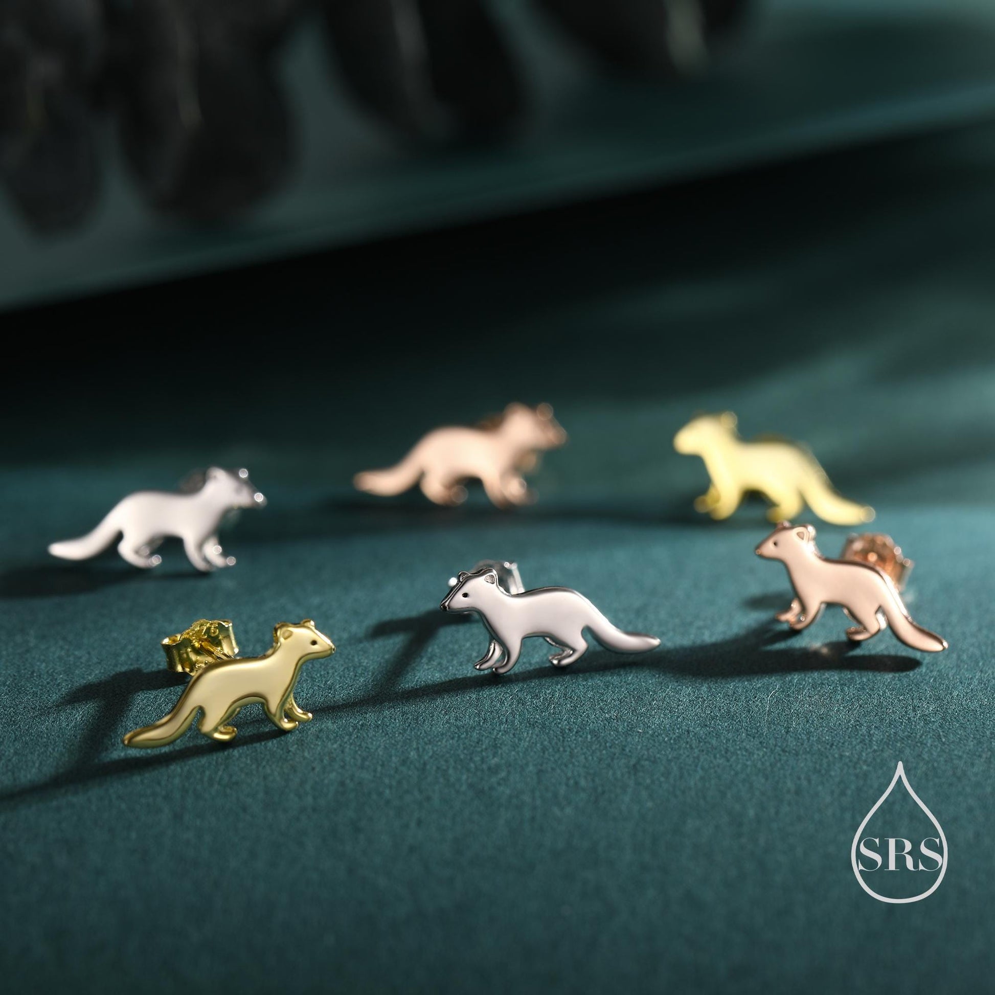 Sterling Silver Very Cute Weasel Stud Earrings, Available in Silver, Gold or Rose Gold Finish, Fun and Quirky, Nature Inspired