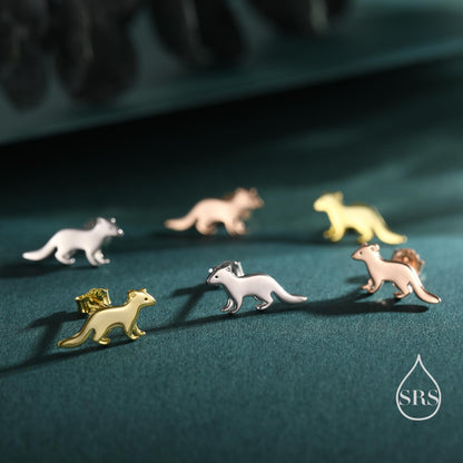 Sterling Silver Very Cute Weasel Stud Earrings, Available in Silver, Gold or Rose Gold Finish, Fun and Quirky, Nature Inspired