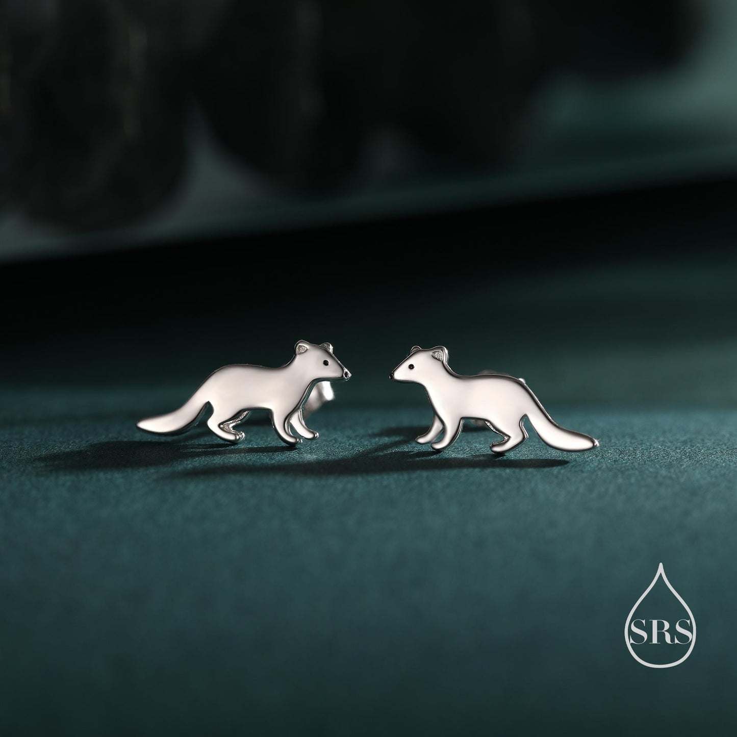 Sterling Silver Very Cute Weasel Stud Earrings, Available in Silver, Gold or Rose Gold Finish, Fun and Quirky, Nature Inspired