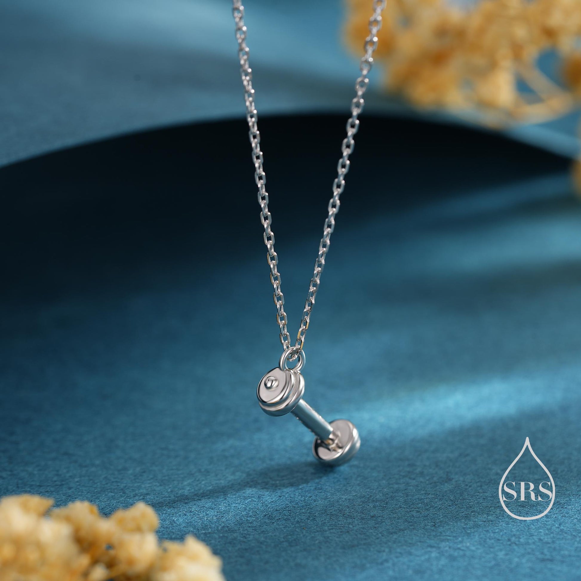 Tiny Dumbbell Pendant Necklace in Sterling Silver, Silver, Gold or Rose Gold Finish, Delicate Dumbbell Weight Necklace