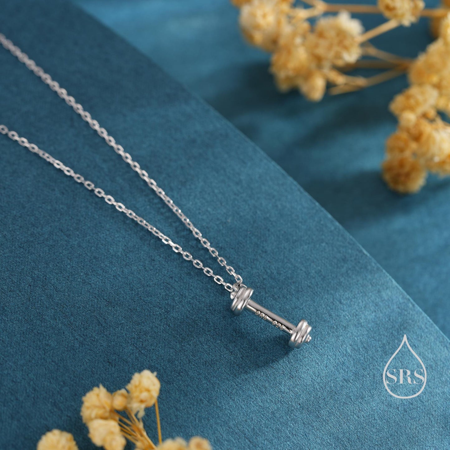 Tiny Dumbbell Pendant Necklace in Sterling Silver, Silver, Gold or Rose Gold Finish, Delicate Dumbbell Weight Necklace