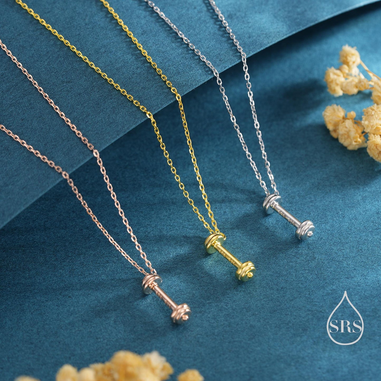 Tiny Dumbbell Pendant Necklace in Sterling Silver, Silver, Gold or Rose Gold Finish, Delicate Dumbbell Weight Necklace