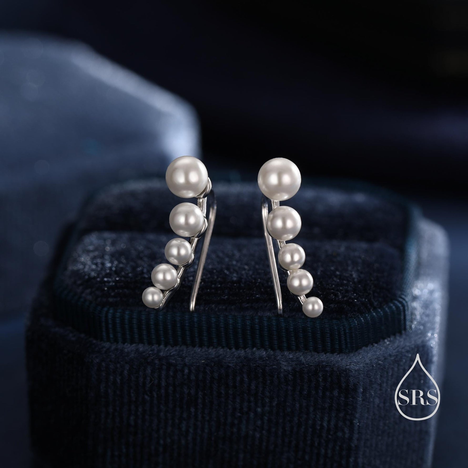 Pearl Crawler Earrings in Sterling Silver, Mother of Pearl Ear Crawlers, Simulated Pearls Ear Climbers, Silver, Gold or Rose Gold