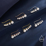 Pearl Crawler Earrings in Sterling Silver, Mother of Pearl Ear Crawlers, Simulated Pearls Ear Climbers, Silver, Gold or Rose Gold