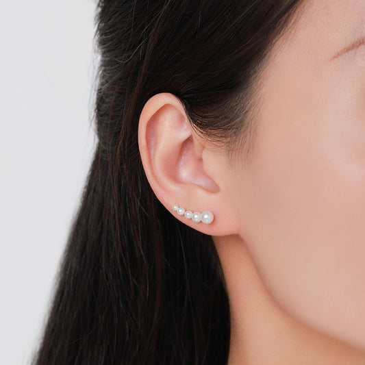 Pearl Crawler Earrings in Sterling Silver, Mother of Pearl Ear Crawlers, Simulated Pearls Ear Climbers, Silver, Gold or Rose Gold