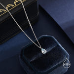 Aquamarine Blue CZ Pear Pendant Necklace
