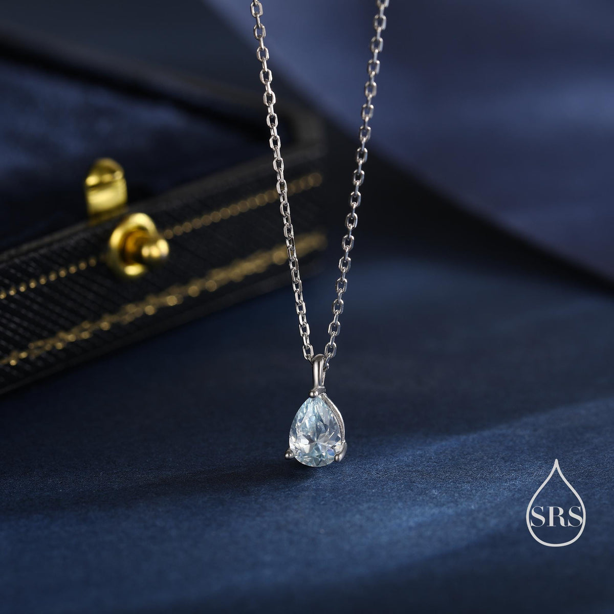 Aquamarine Blue CZ Pear Pendant Necklace
