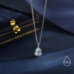 Aquamarine Blue CZ Pear Pendant Necklace