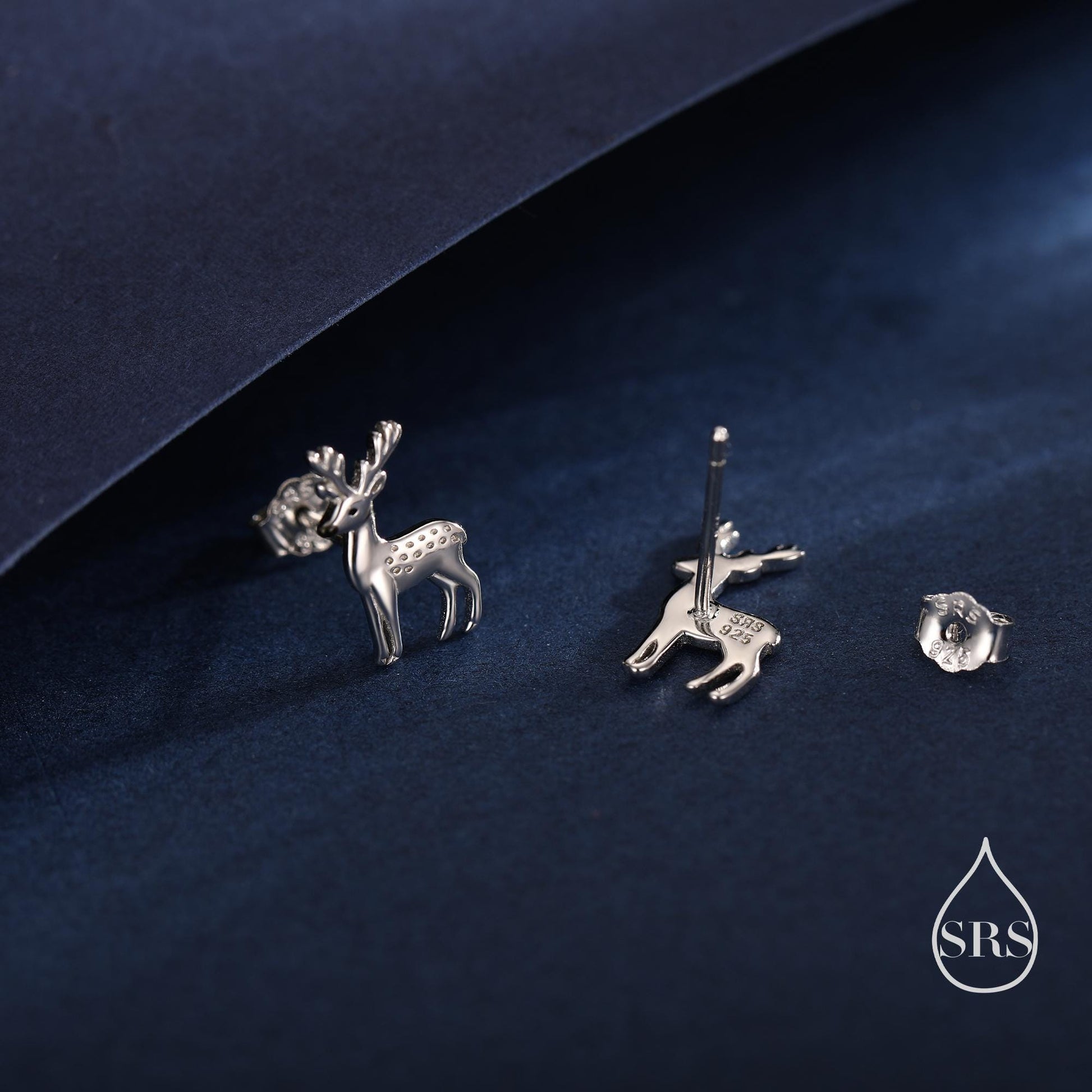 Sterling Silver Deer Stud Earrings – Minimalist Animal Design, Silver, Gold or Rose Gold Finish, Stag Deer Earrings, Small Animal Earrings