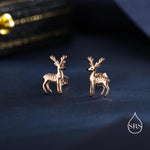 Sterling Silver Deer Stud Earrings – Minimalist Animal Design, Silver, Gold or Rose Gold Finish, Stag Deer Earrings, Small Animal Earrings