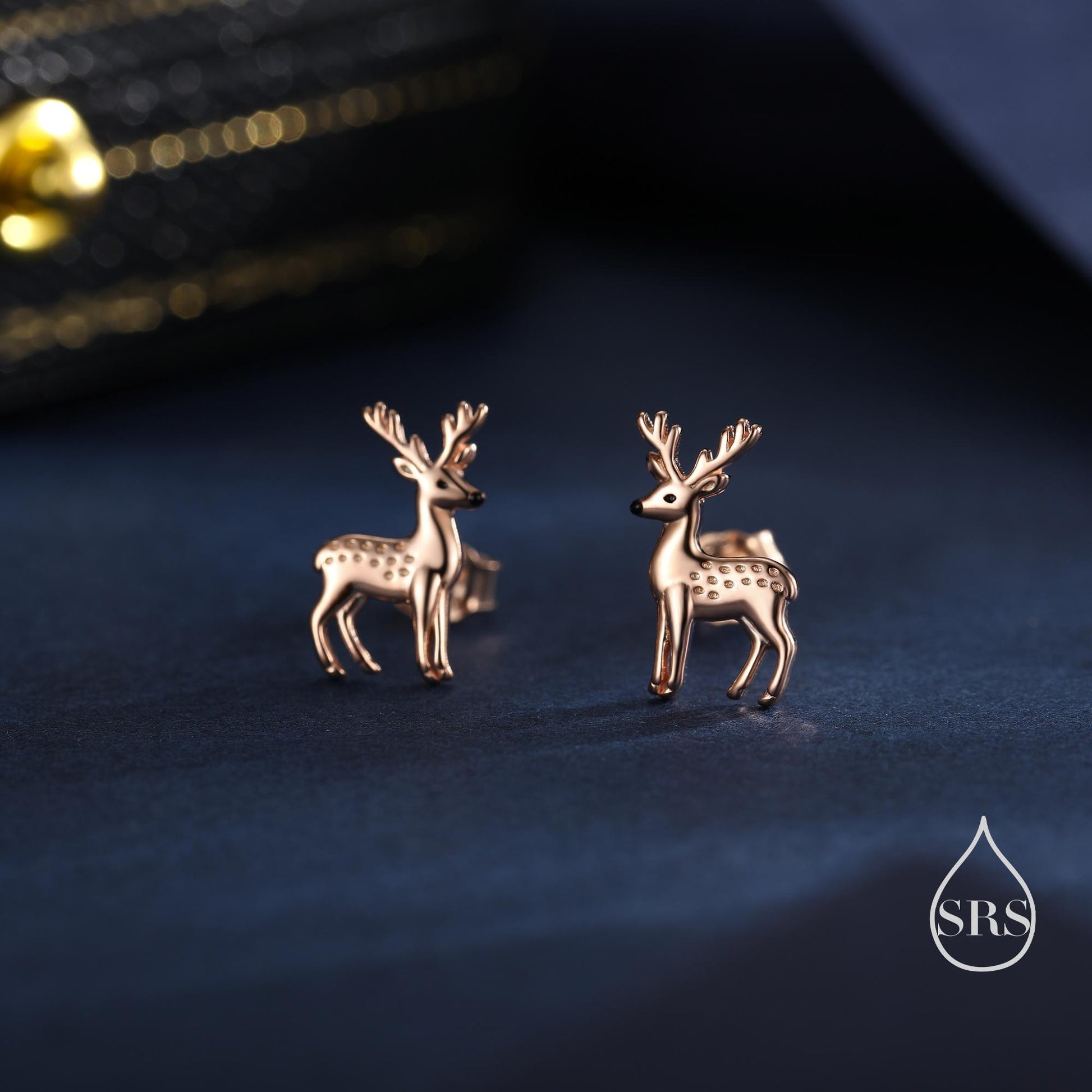 Sterling Silver Deer Stud Earrings – Minimalist Animal Design, Silver, Gold or Rose Gold Finish, Stag Deer Earrings, Small Animal Earrings