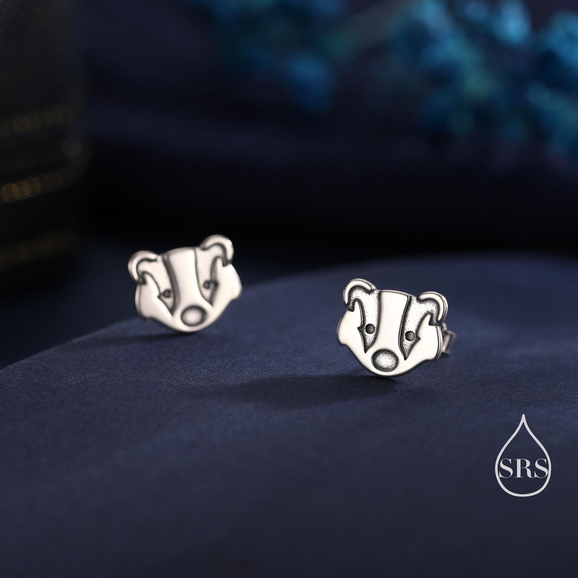 Badger Head Stud Earrings in Sterling Silver, Oxidised Sterling Silver Badger Earrings, Nature Inspired, Farm Earrings