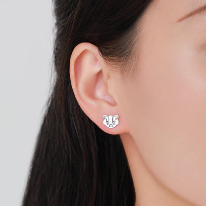 Badger Head Stud Earrings in Sterling Silver, Oxidised Sterling Silver Badger Earrings, Nature Inspired, Farm Earrings