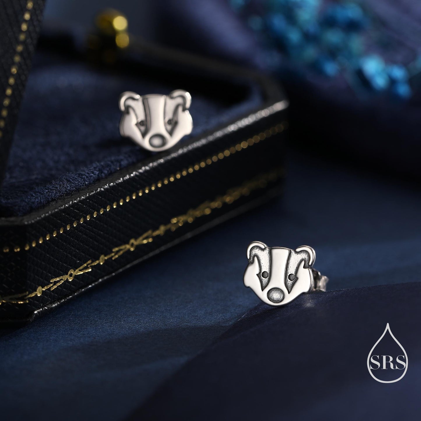 Badger Head Stud Earrings in Sterling Silver, Oxidised Sterling Silver Badger Earrings, Nature Inspired, Farm Earrings