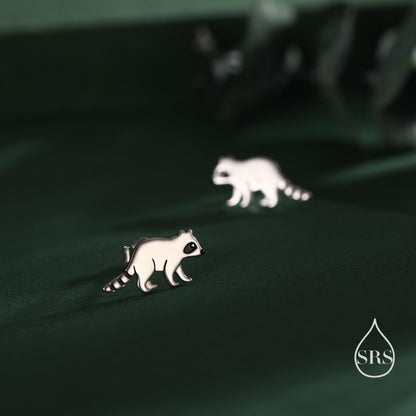 Very Cute Racoon Stud Earrings in Sterling Silver - Silver or Gold Finish - Racoon Bear Earrings - Cute Animal Earrings - Fun and Whimsical