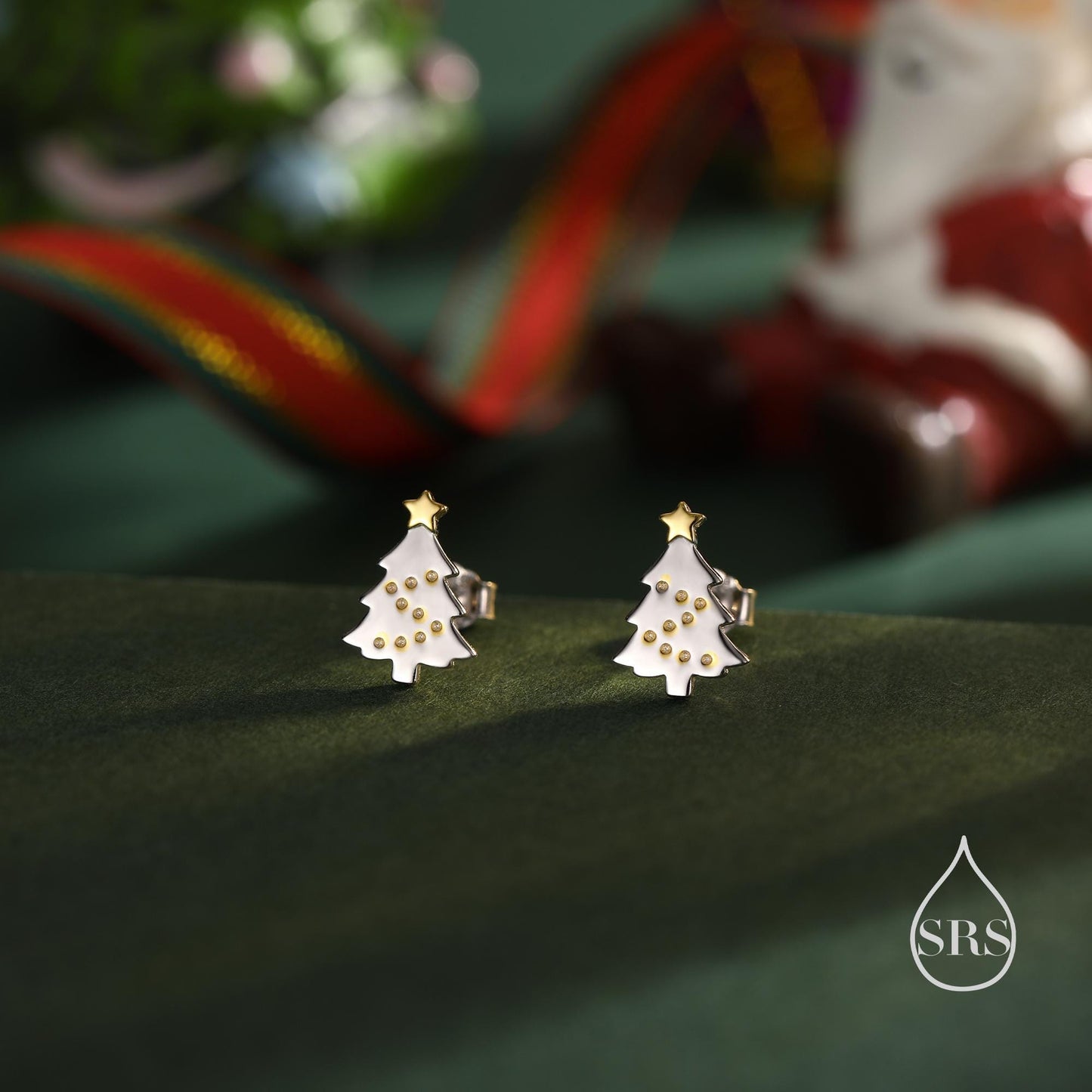 Extra Tiny Christmas Tree Stud Earrings in Sterling Silver, Two Finishes Available, Tiny Xmas Tree Earrings, Christmas Earrings