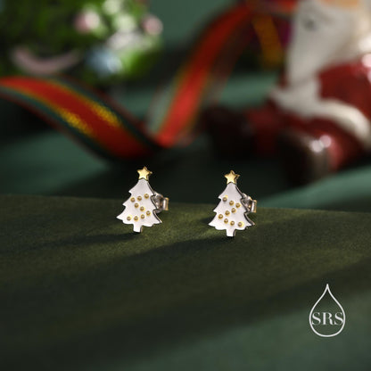 Extra Tiny Christmas Tree Stud Earrings in Sterling Silver, Two Finishes Available, Tiny Xmas Tree Earrings, Christmas Earrings